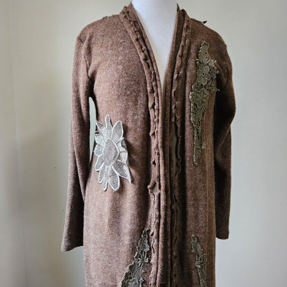 Pretty Angel Knit Cardigan Duster Brown Crochet S Small Vintage Y2K Whimsygoth - Picture 2 of 11